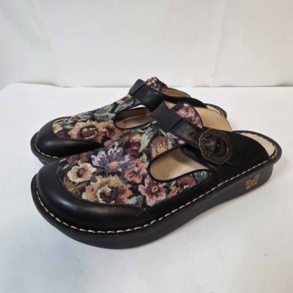 Alegria by PG Lite Classic Womens 42 Clogs Slip On Floral Tapestry Black Buckle